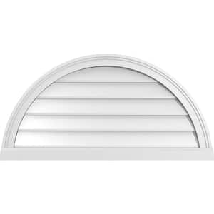 36 in. x 18 in. Half Round Surface Mount PVC Gable Vent: Decorative with Brickmould Sill Frame