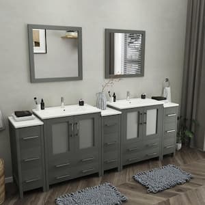 Brescia 96 in. W x 18 in. D x 36 in. H Bath Vanity in Grey with Vanity Top in White with White Basin and Mirror