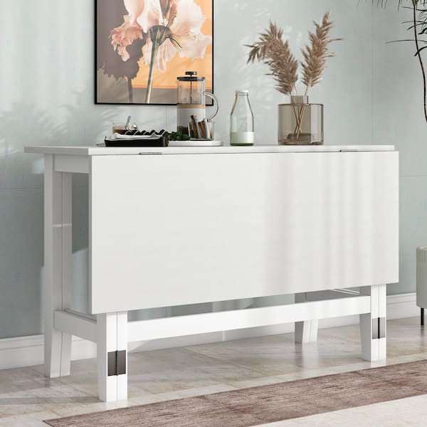 Harper & Bright Designs White Farmhouse Wood 47 in. Extendable Dining Table with Space-Saving Drop Leaf Design for Small Places