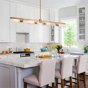 49.2 in. 4-Light Gold Kitchen Island Pendant Light, Linear Chandelier Hanging Pendant Light with Clear Glass Shade