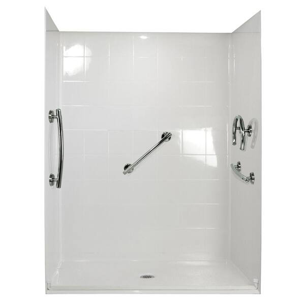 Ella Freedom 31 in. x 60 in. x 77-1/2 in. Barrier Free Roll-In Shower Kit in White with Center Drain