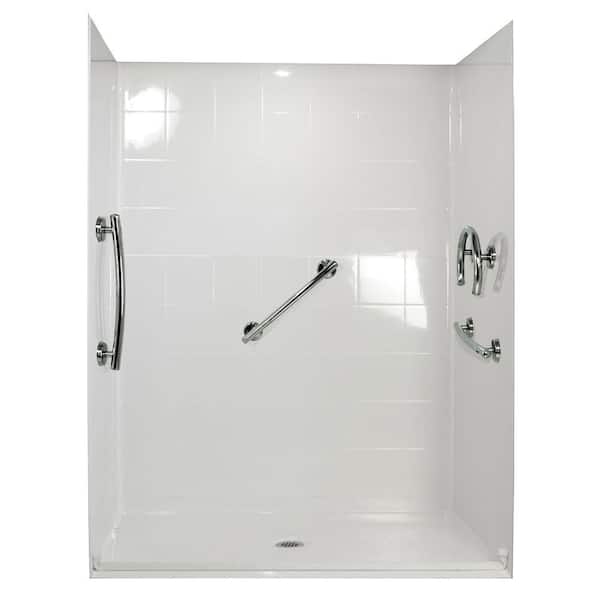 Ella Freedom 33 in. x 60 in. x 77-3/4 in. Barrier Free Roll-In Shower Kit in White with Center Drain