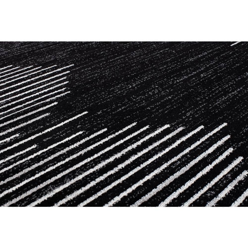 Bohemian Black and White Stripe Synthetic Runner Rug 2' x 7'
