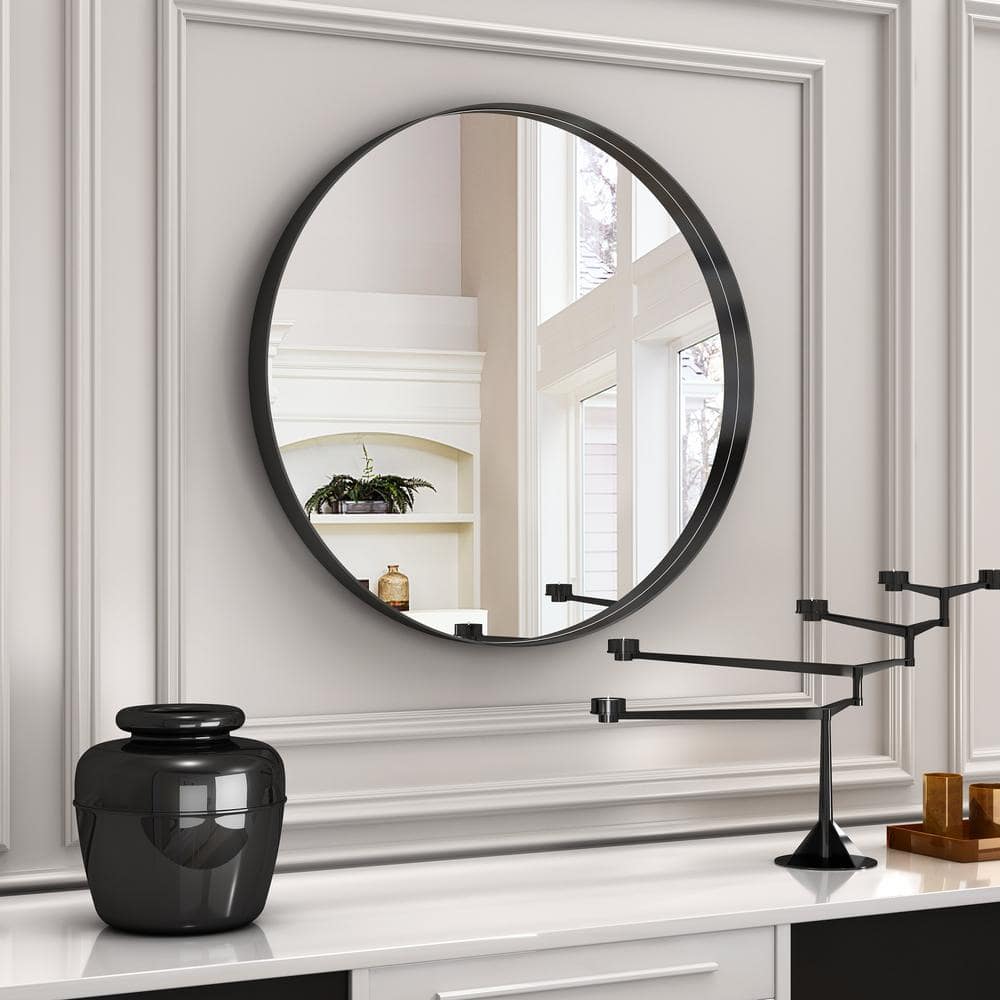 24 in. W x 24 in. H Large Round Metal Framed Wall Bathroom Vanity Mirror in