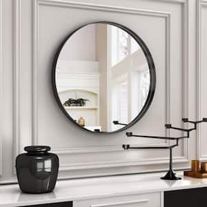 24 in. W x 24 in. H Large Round Metal Framed Wall Bathroom Vanity Mirror in Black