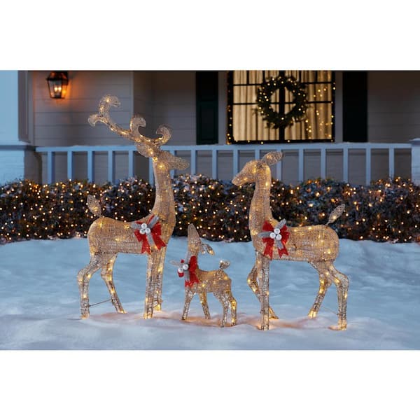 Home Accents Holiday 3-Piece Warm White LED Gold Deer Family ...