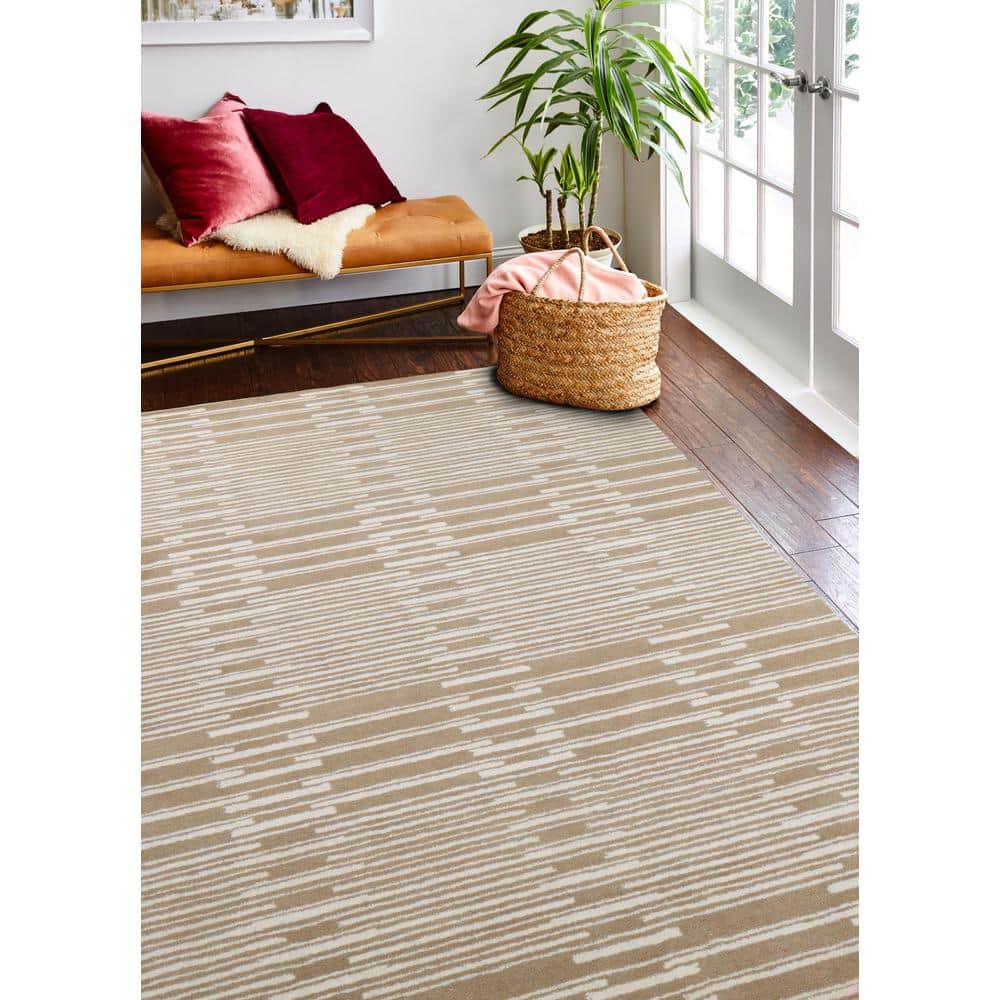 Handmade Beige and White Wool 9' x 12' Tufted Area Rug