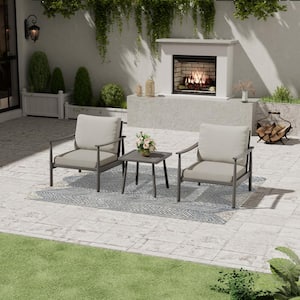 Sleek Line 2-Piece Aluminum Outdoor Patio Lounge Chair with Gray Cushions