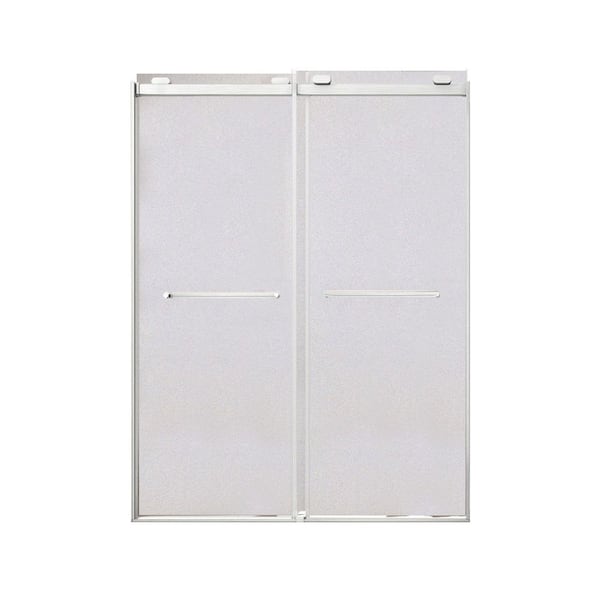 Olenna 60 in. W x 80 in. H Bypass Semi-Frameless Shower Door in Brushed Stainless with Silver Sparkling Glass