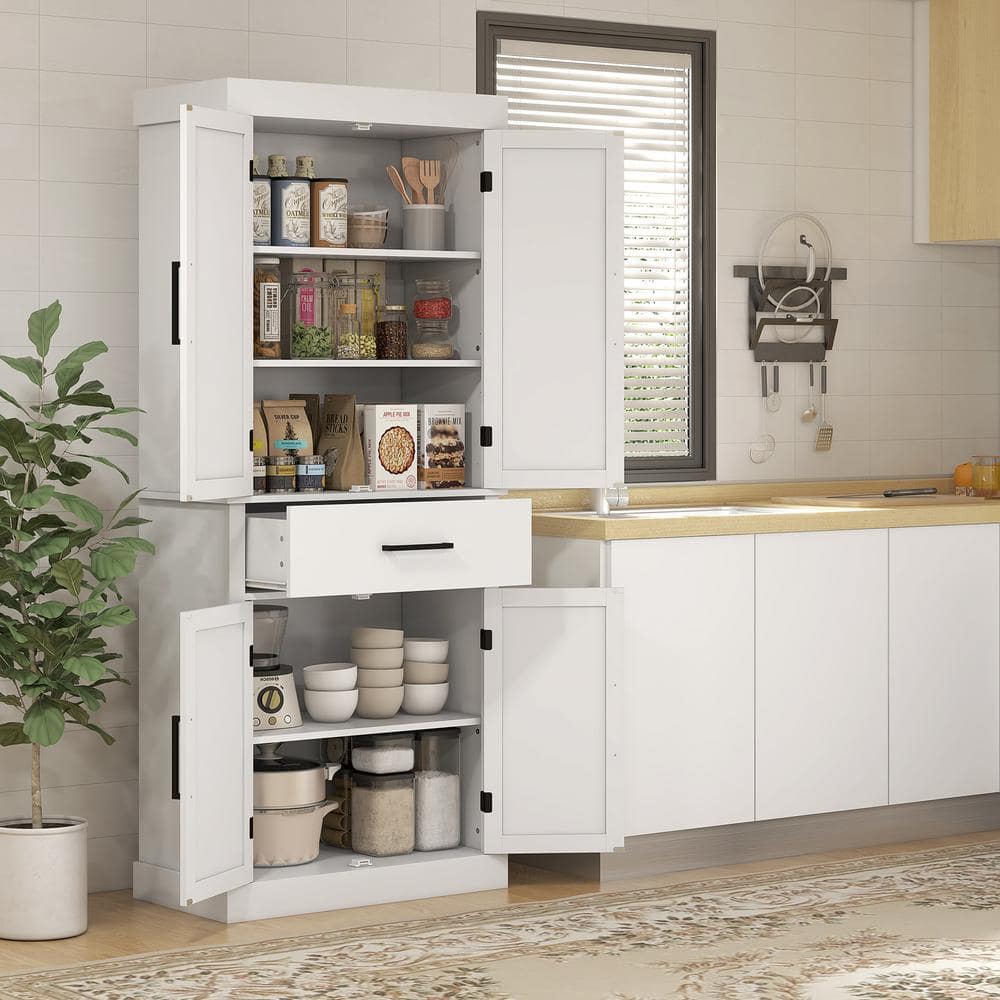White Farmhouse Freestanding Kitchen Pantry Cabinet with Barn Doors
