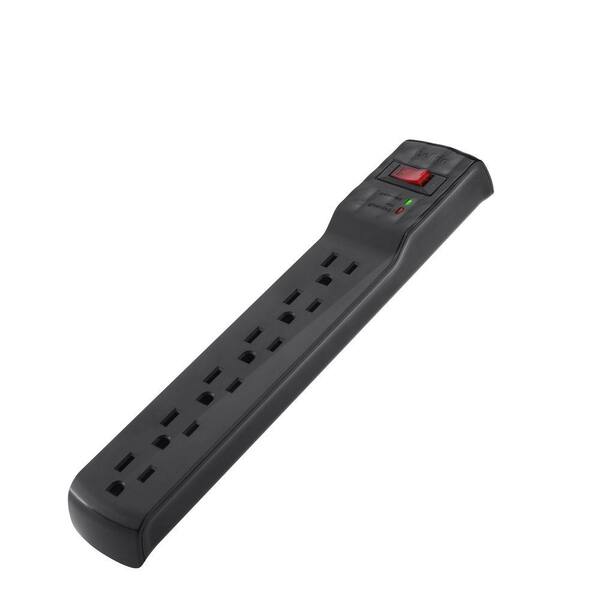 Commercial Electric 8 ft. 6-Outlet Surge Protector with 850, 360 and 50K - Black-DISCONTINUED