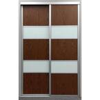 48 in. x 96 in. Sequoia Satin Clear Aluminum Frame Walnut and White Painted Glass Interior Sliding Door