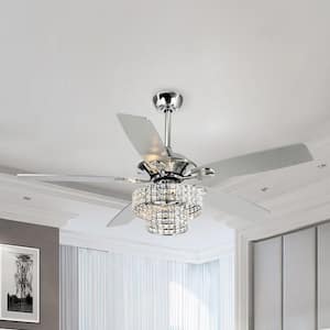 Howell 52 in. Indoor Downrod Mount Crystal Chrome Ceiling Fan Chandelier with Light Kit and Remote Control