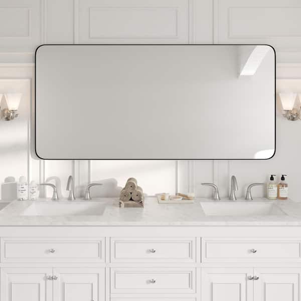 Harmony 60 in. W x 28 in. H Rectangle Metal Framed Wall-Mounted Bathroom Vanity Mirror in Black
