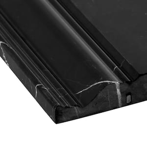 Blackout Nero Marquina 4.75 in. x 12 in. Polished Marble Base Molding Tile Trim