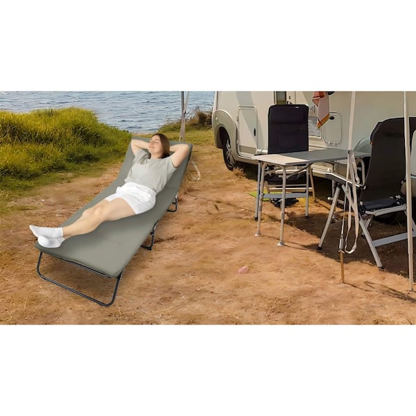 Unbranded Green Folding Camping Cot for Adults 5-Angle Adjustable Camping Cot Heavy Duty Outdoor Bed with Carry Bag