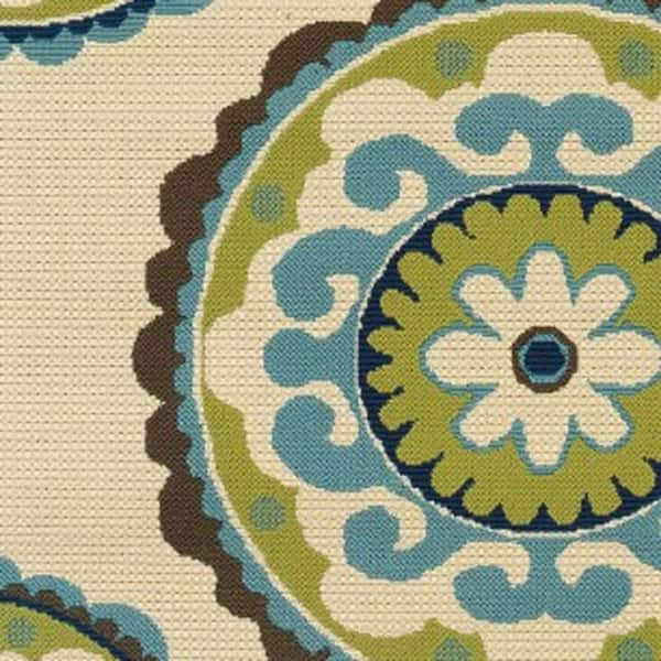 Green, Ivory 5 ft. x 8 ft. Loomed Polypropylene Rectangle Indoor/Outdoor Area Rug