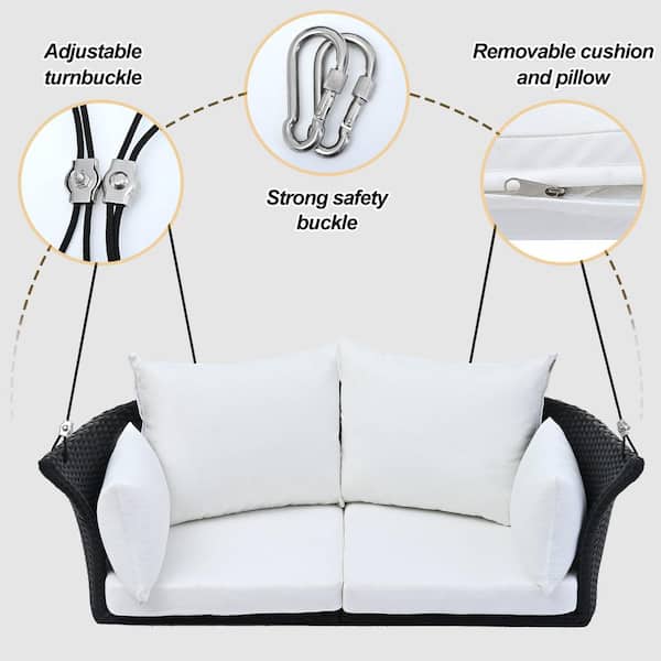WAKE × Setinn Tour Porch 2P Set Zeus & Ruta 51.9 in. 2-Person Black White Wicker Porch Swing