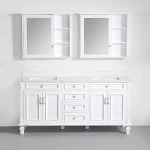 72 in. W x 22 in. D x 35 in. H Double Sink Solid Wood Bath Vanity in White with White Qt. Top, 2 Wood Mirror Cabinet