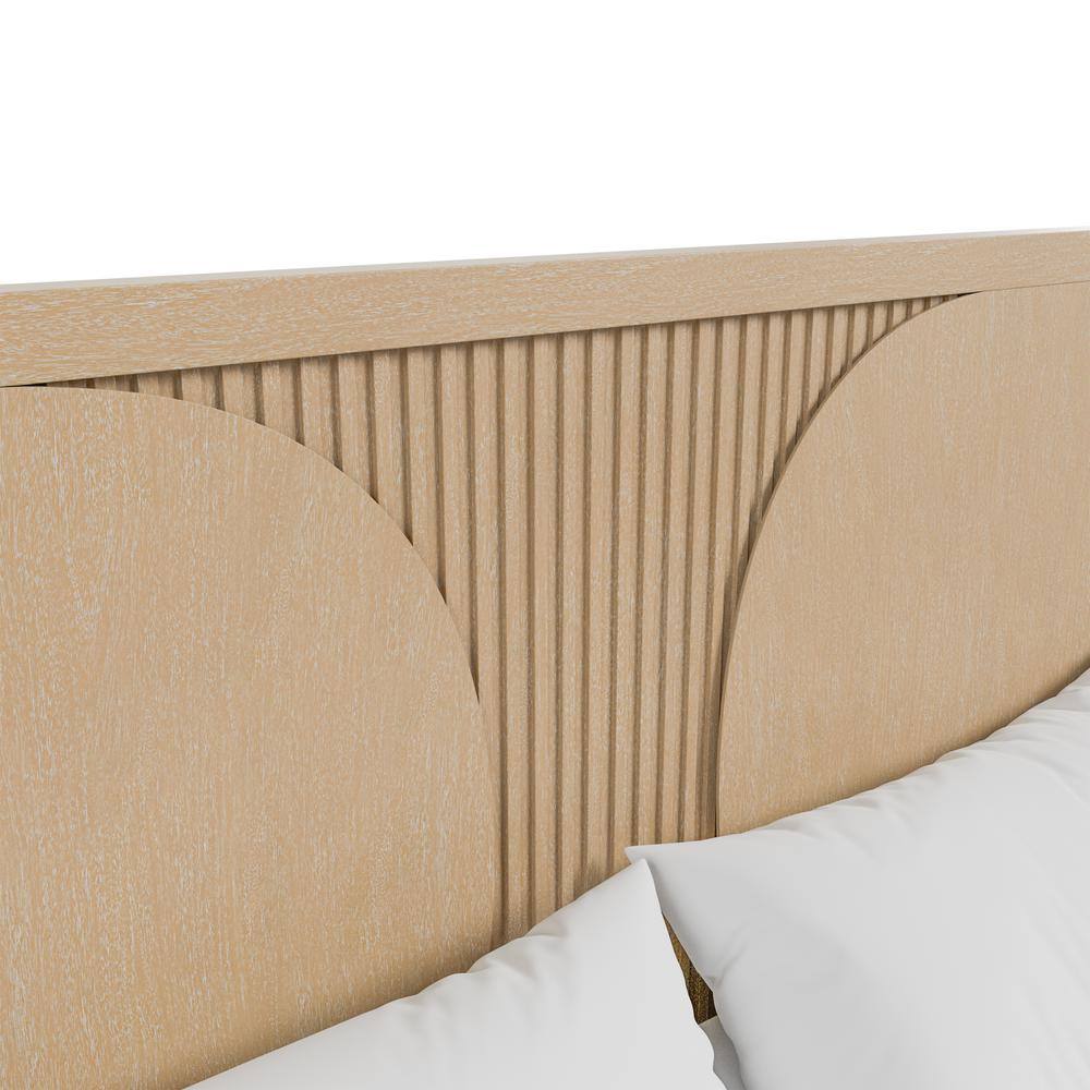Natural Solid Wood Queen Bedroom Set with Geometric Details