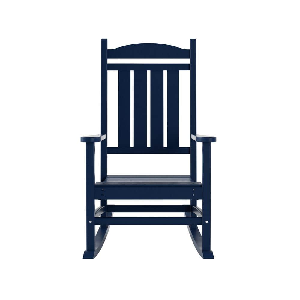 Laguna Navy Blue HDPE Outdoor Patio Rocking Chair with Traditional Slatting