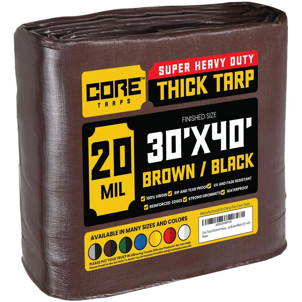 CORE TARPS 30 ft. x 40 ft. Brown/Black 20 Mil Heavy Duty Polyethylene Tarp, Waterproof, UV