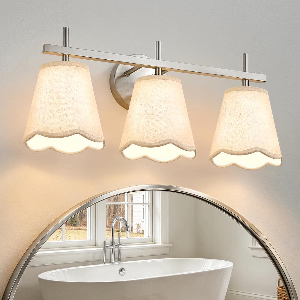 19 In. 3-Light Nickel Indoor Vanity Light with Linen Shade price history on PriceWatchPro