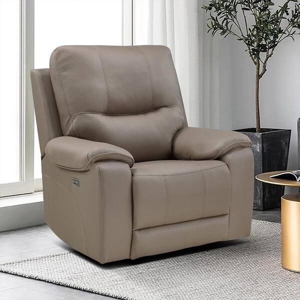 Boise Taupe Polished Microfiber Power Recliner with Power Headrest and
