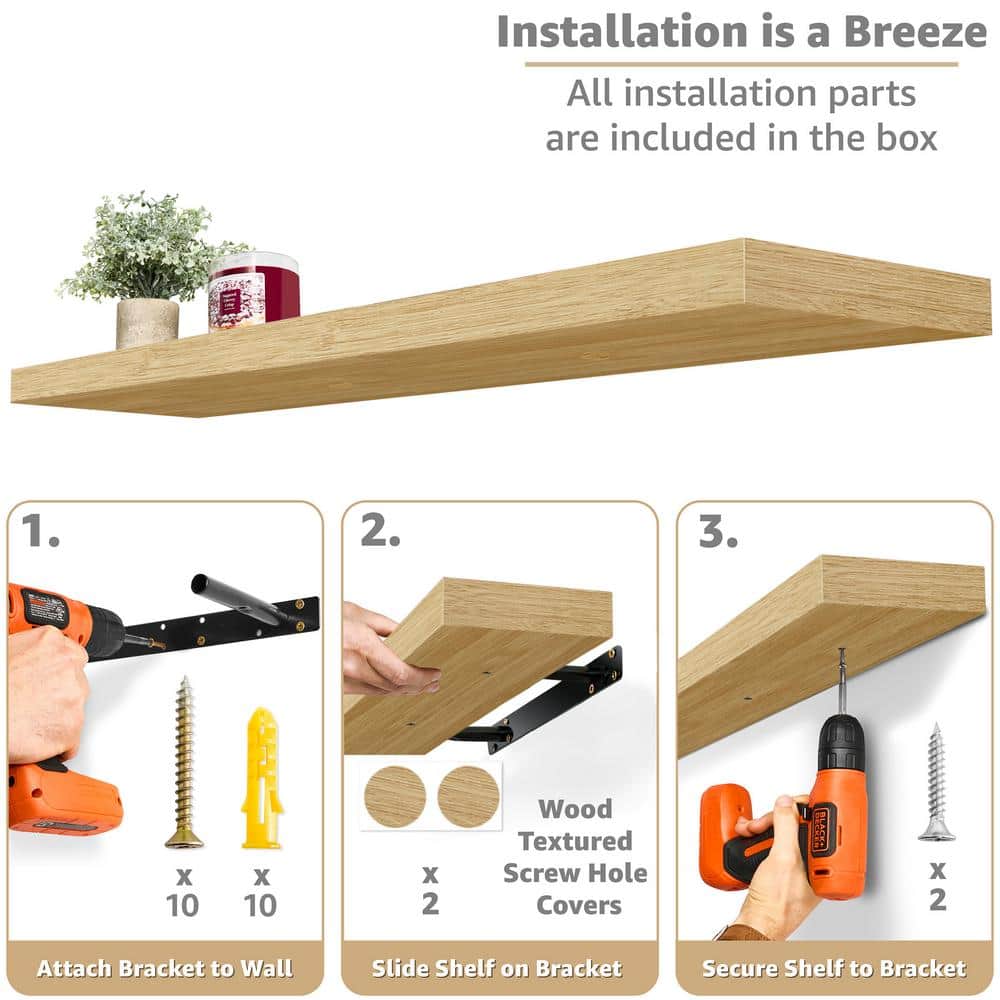 Maple Wood Extra Long Floating Wall Shelves, 35" x 9"