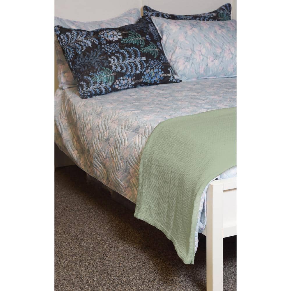 Sage Green Twin Cotton Knitted Blanket