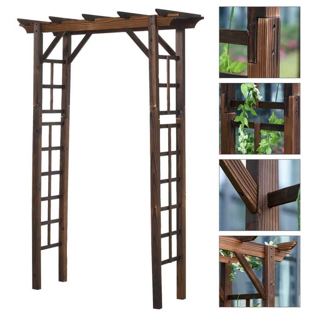 Carbonized Fir Wood Outdoor Garden Arched Trellis Arbor