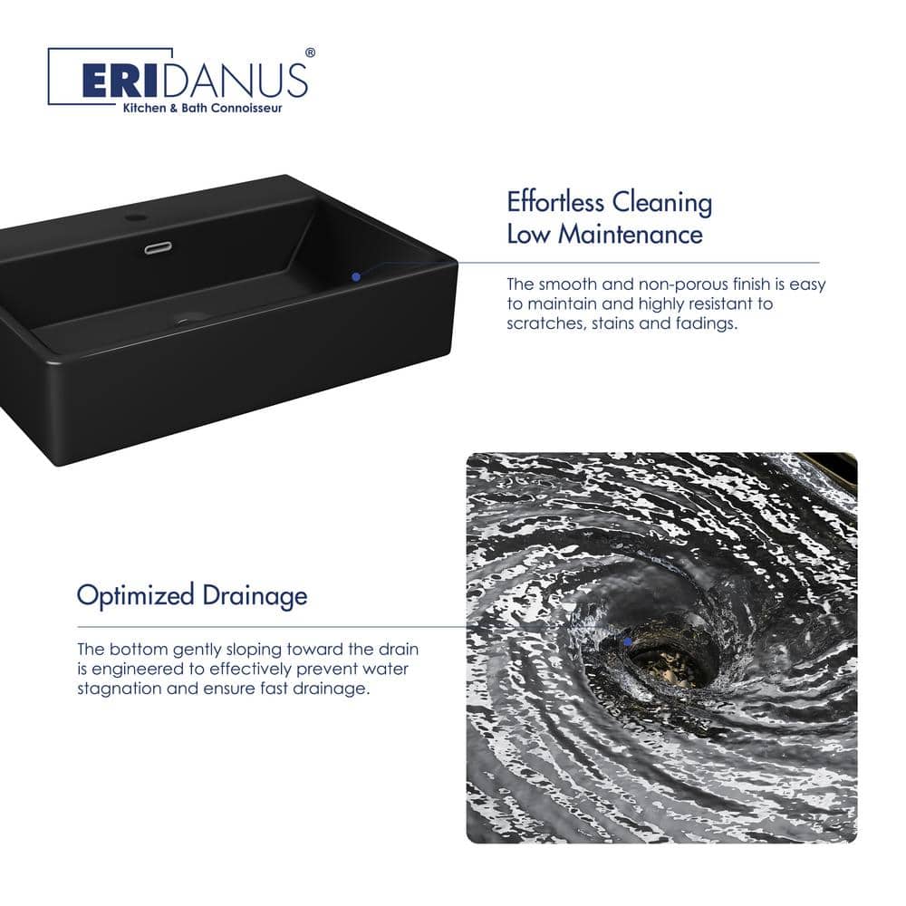 Turner Matte Black Ceramic Wall-Mount Rectangular Bathroom Sink