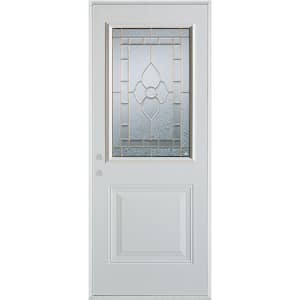 32 in. x 80 in. Traditional Brass 1/2 Lite 1-Panel Painted White Right-Hand Inswing Steel Prehung Front Door