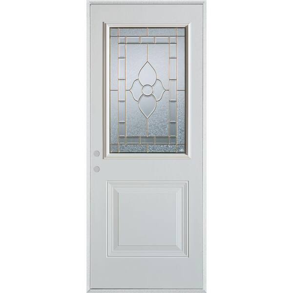 Stanley Doors 36 in. x 80 in. Traditional Brass 1/2 Lite 1-Panel Prefinished White Right-Hand Inswing Steel Prehung Front Door