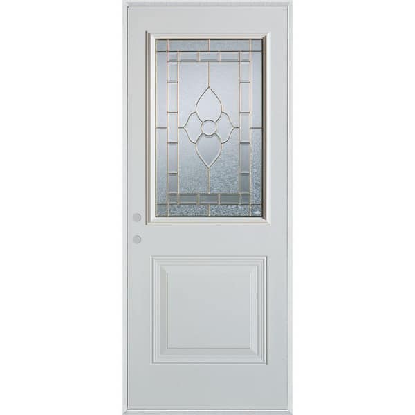Stanley Doors 32 in. x 80 in. Traditional Patina 1/2 Lite 1-Panel Painted White Right-Hand Inswing Steel Prehung Front Door