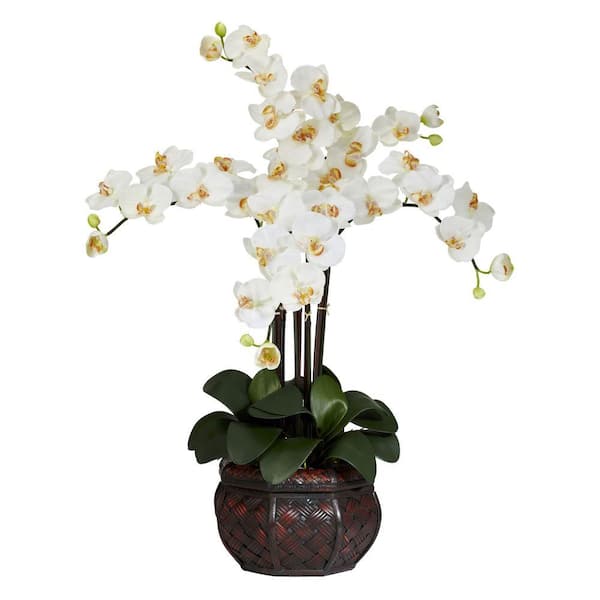Nearly Natural 31 in. Artificial H Cream Phalaenopsis with Decorative Vase Silk Flower Arrangement