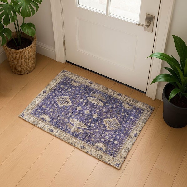 Mayfield Premium Machine Washable Abstract AMF1739 Purple 2 ft. x 3 ft. Area Rug