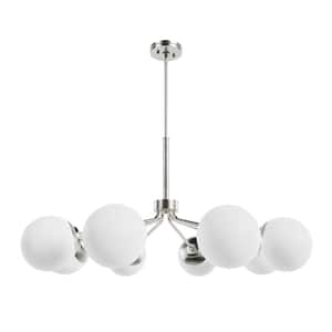 Hepburn 8-Light Brushed Nickel Branched Chandelier with Cased White Glass Shades