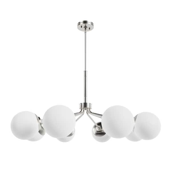 Hepburn 8-Light Brushed Nickel Branched Chandelier with Cased White Glass Shades