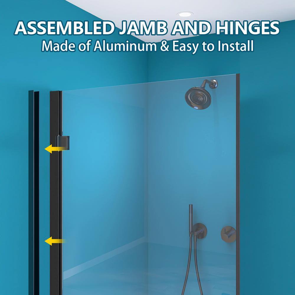 Matte Black Semi-Frameless Pivot Shower Door with Clear Glass