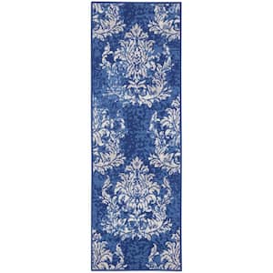 Whimsicle Navy Ivory 2 ft. x 6 ft. Floral Farmhouse Kitchen Runner Area Rug