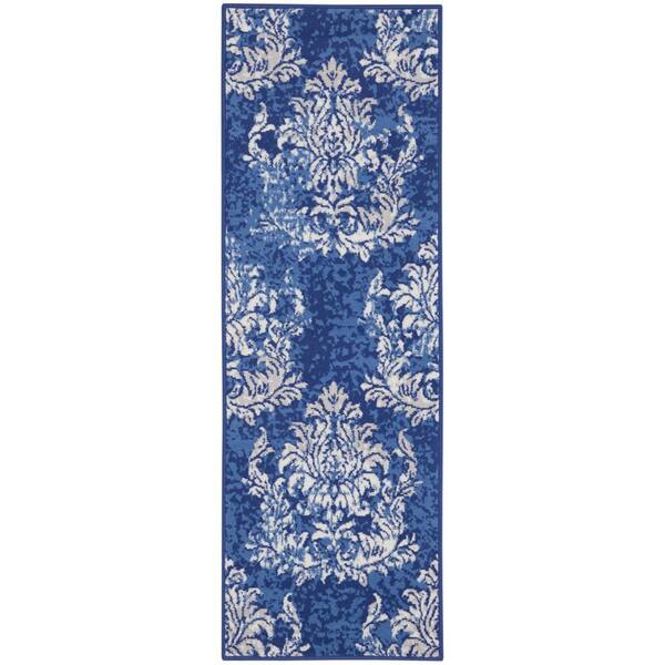Nourison Whimsicle Navy Ivory 2 ft. x 6 ft. Floral Farmhouse Kitchen Runner Area Rug