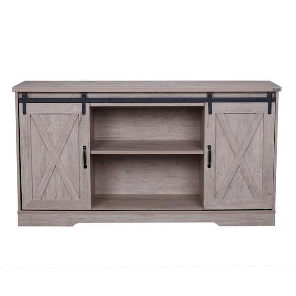 Huluwat 59 in. Grey Modern TV Stand with 2-Cabinets Fits TV's up to 60 in. with Cable Management