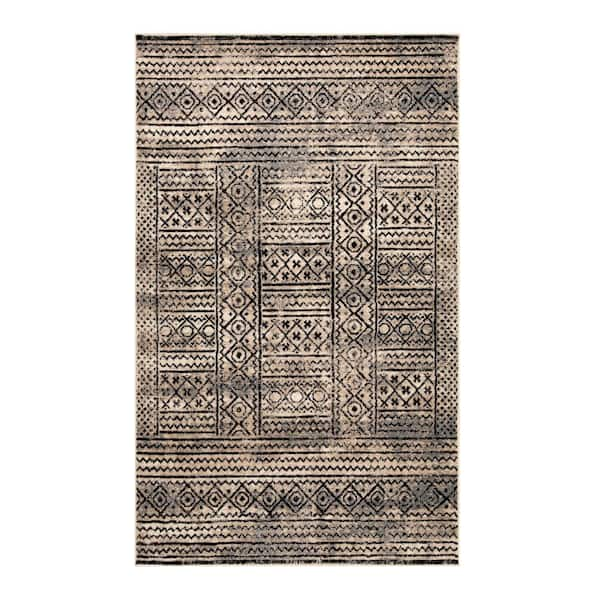 SUPERIOR Navajo Cream 8 ft. x 10 ft. Floral Geometric Border Indoor Area Rug