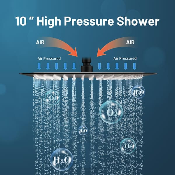 10 in. Rain Single Handle 1-Spray Shower System Kit Handheld Combo w/ Valve 1.8 GPM Adjustable Dual Shower Head in Black