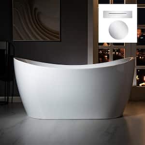 Beauvais 59 in. Acrylic FlatBottom Double Slipper Bathtub with Polished Chrome Overflow and Drain Included in White