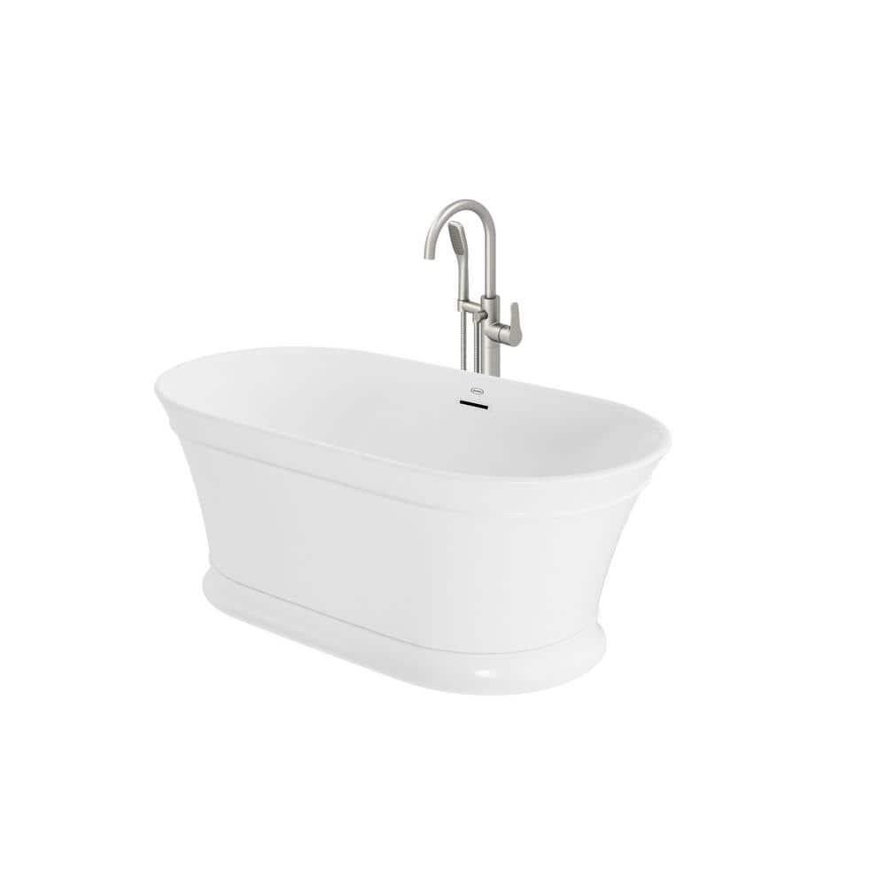 JACUZZI Lyndsay 59 in. Acrylic Freestanding Flatbottom Soaking Bathtub in White with Round Brushed Nickel Tub Filler Included -  PU82W59
