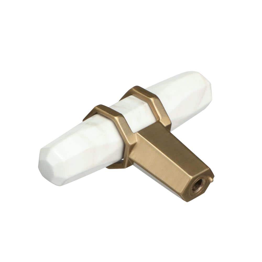 Marble White and Golden Champagne T-Handle Bar Knob