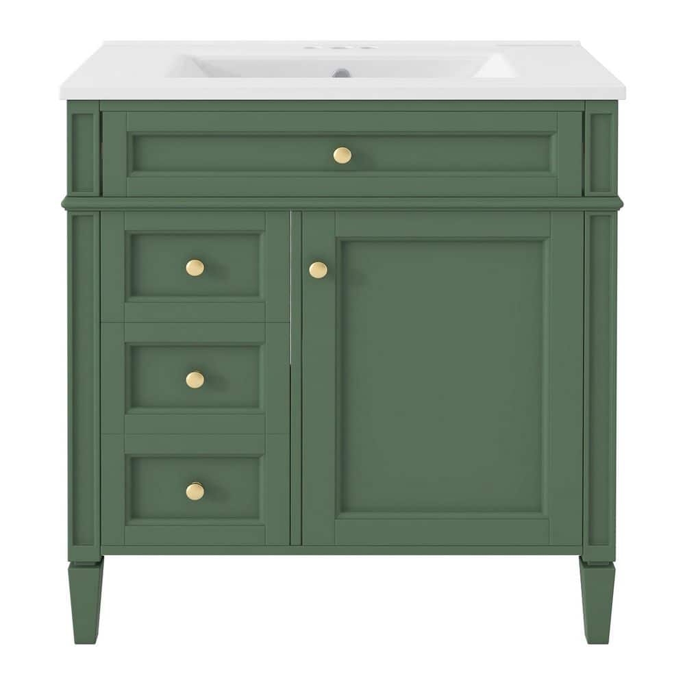 30 in. Green Wood Rectangle Vessel Sink Bathroom Vanity Combo with 2 Drawers and a Tip-out Drawer price history on PriceWatchPro
