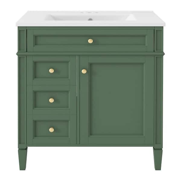 30 in. Green Wood Rectangle Vessel Sink Bathroom Vanity Combo with 2 Drawers and a Tip-out Drawer